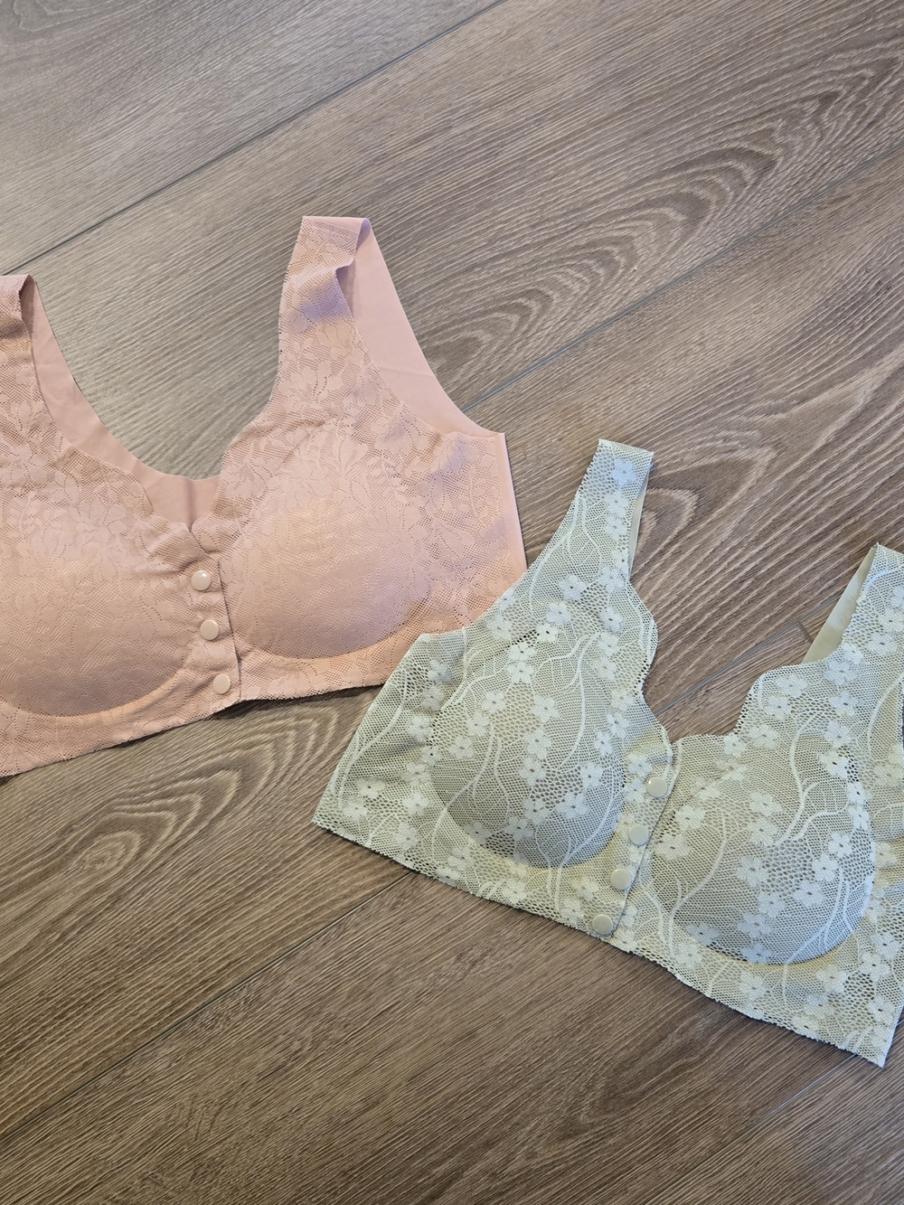 Lace Wireless Comfort Bra - Pink and Sage